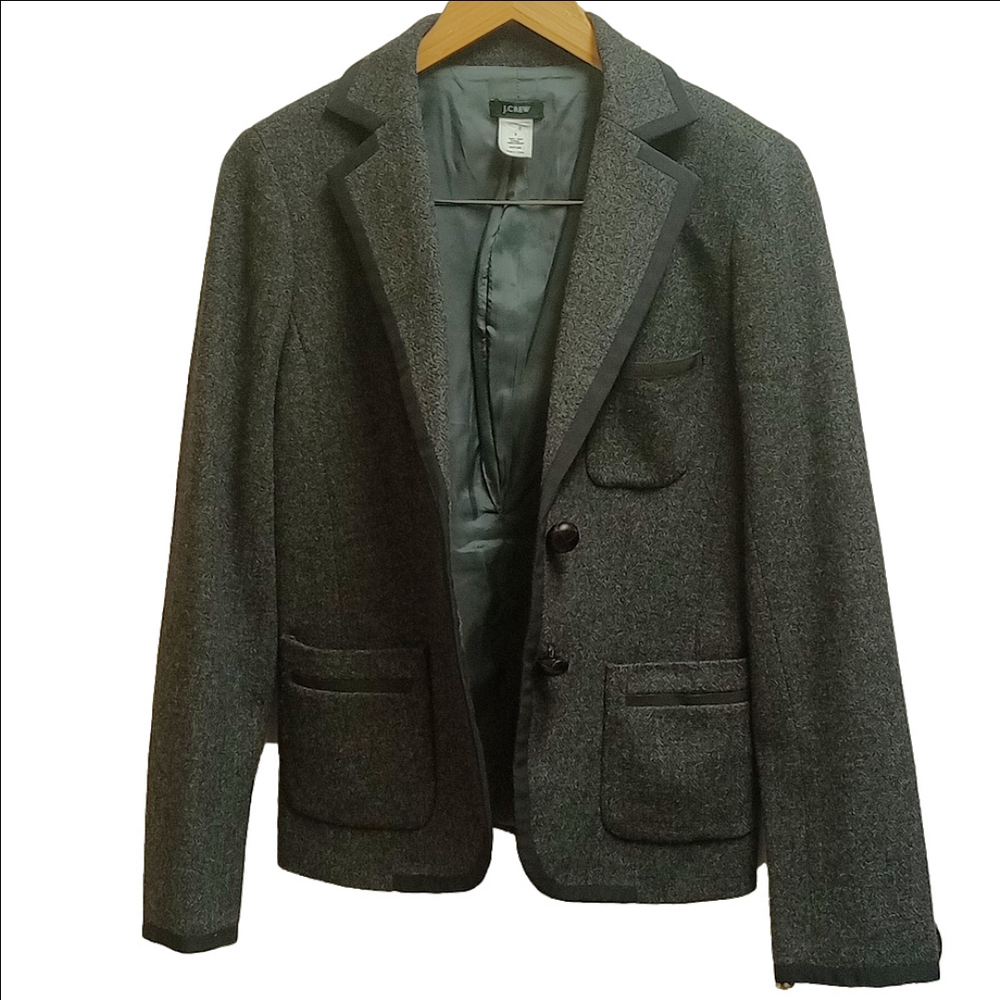 J.CREW DARK CHARCOAL PREPPY SCHOOLBOY WOOL BLAZER WITH BLACK TRIM - Picture 6 of 12